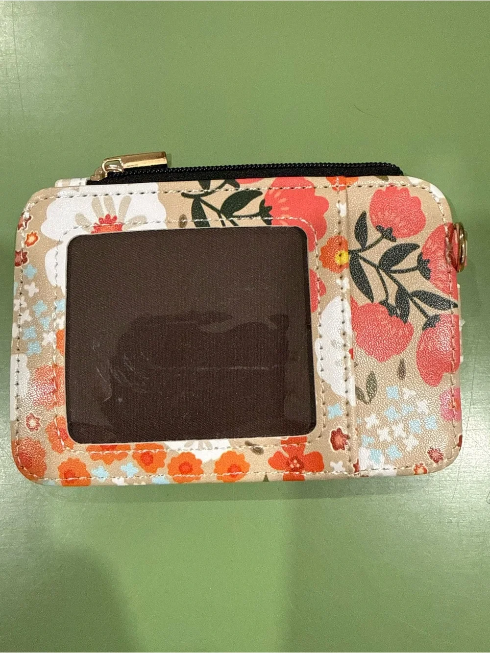 Floral Snap Card Wallet - Beige with Orange and White Flowers
